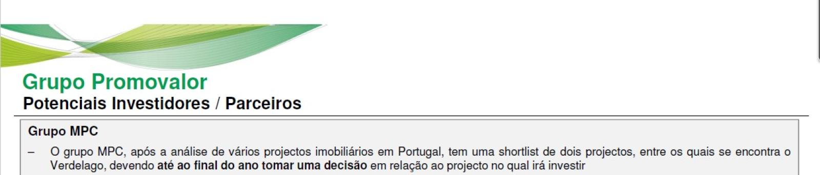 Documento do BESI, que analisa o grupo Promovalor e revela que o grupo alemão MPC foi um potencial investidor no empreendimento de Luís Filipe Vieira. 