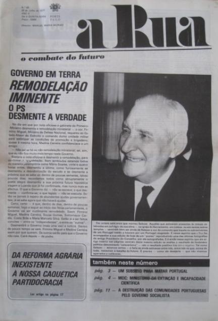 Capa do semanário A Rua de 20 de julho de 1977