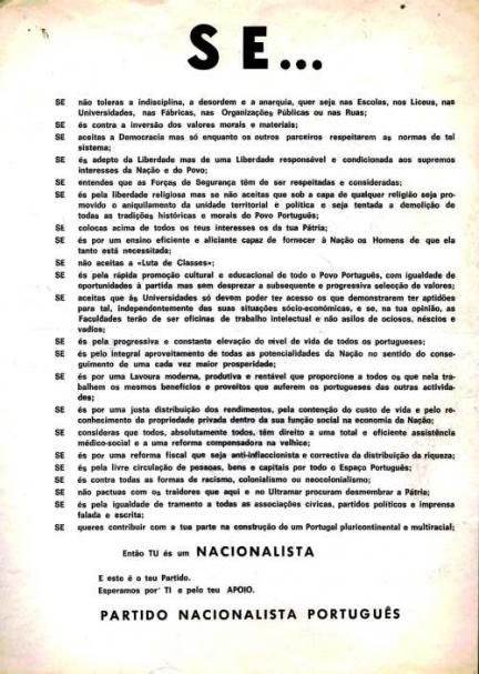 Panfleto Partido Nacionalista Português