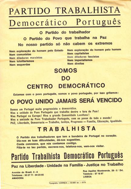 Panfleto do Partido Trabalhista Democrático Português