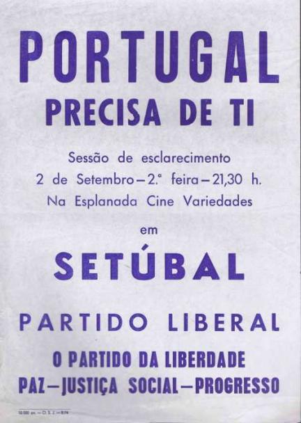 Panfleto do Partido Liberal a convocar para sessão de esclarecimento em Setúbal